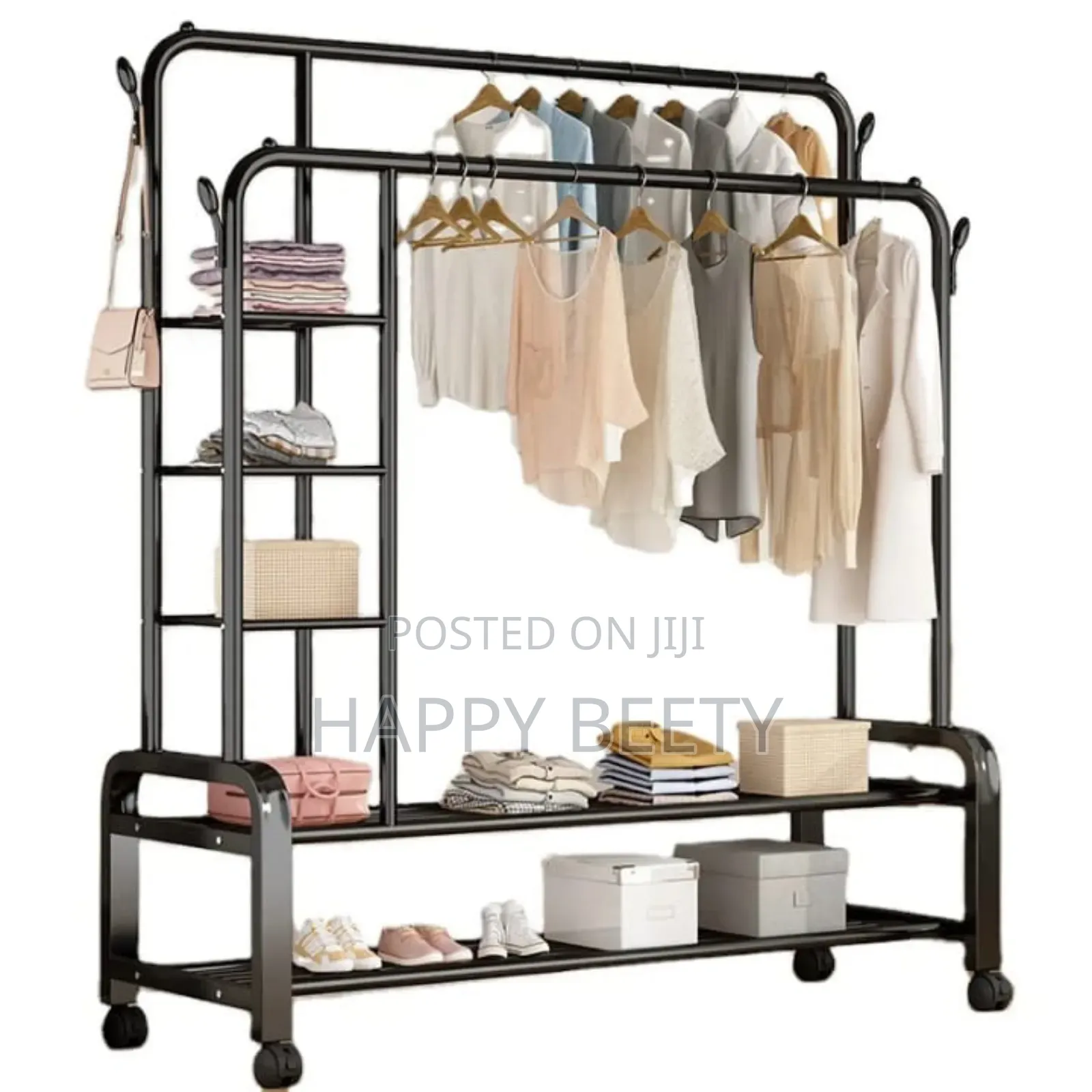 *Double Layer Garment Rack Floor Standing Clothes Hanger