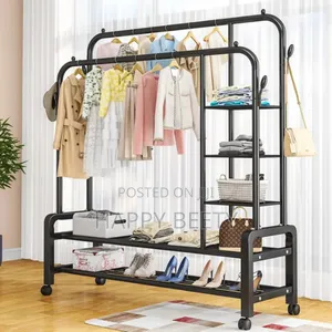 *Double Layer Garment Rack Floor Standing Clothes Hanger