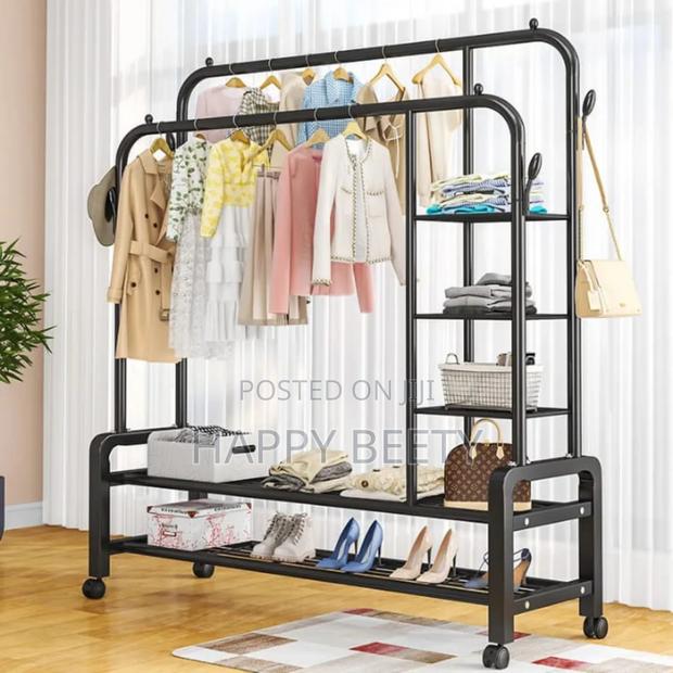 *Double Layer Garment Rack Floor Standing Clothes Hanger - thumbnail 2