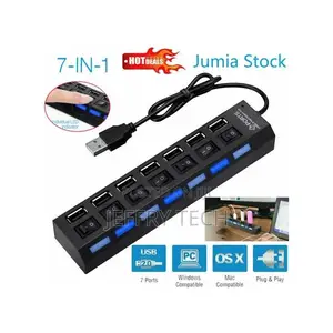 SOLID 7 Port USB 2.0 High Speed Hub Powered Splitter ON/OFF