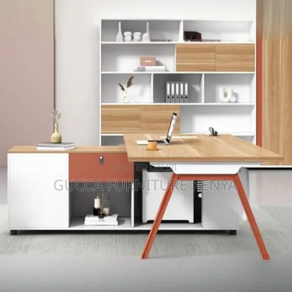 Office Tables:1.8meters Pedestal L-Shape Wood Executive Desk
