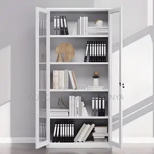 Cabinets:2-Wide Glass Door Metallic Storage Credenza.