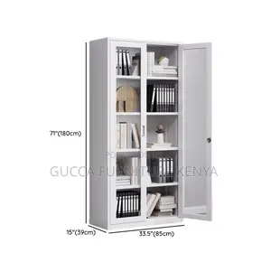 Cabinets:2-Wide Glass Door Metallic Storage Credenza.