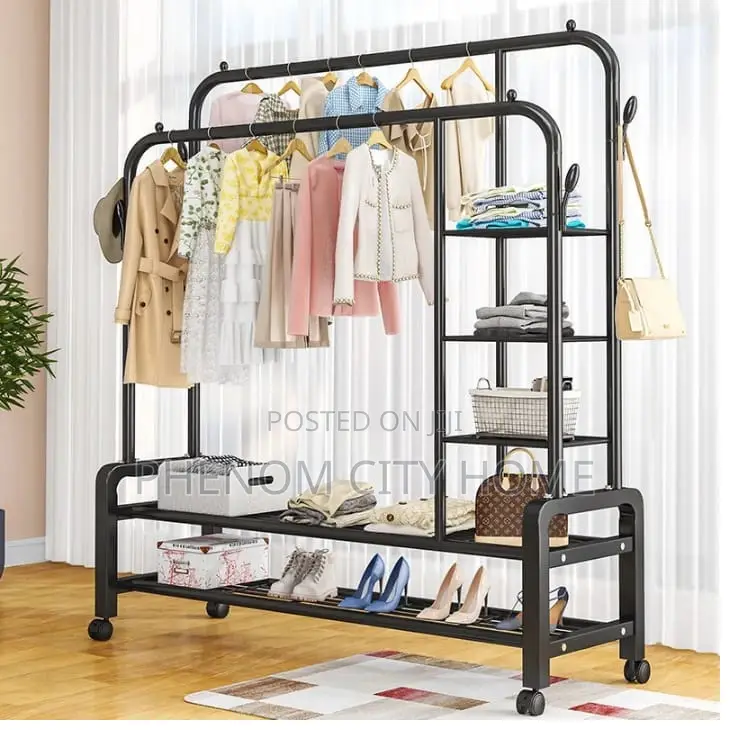 Double Layer Garment Rack Free Standing Clothe Hanger