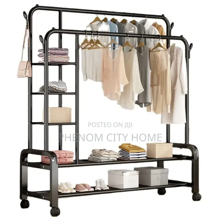 Double Layer Garment Rack Free Standing Clothe Hanger