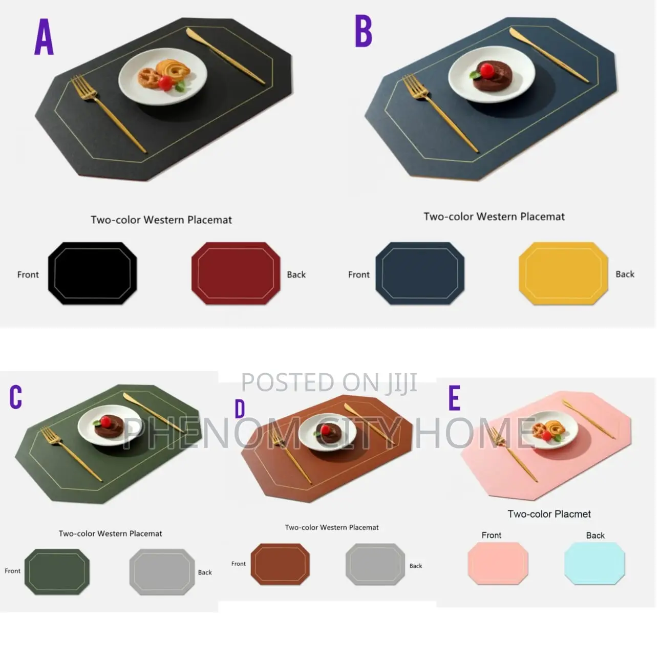 6pc Double Sided PU Leather Antislip Table Mats Available