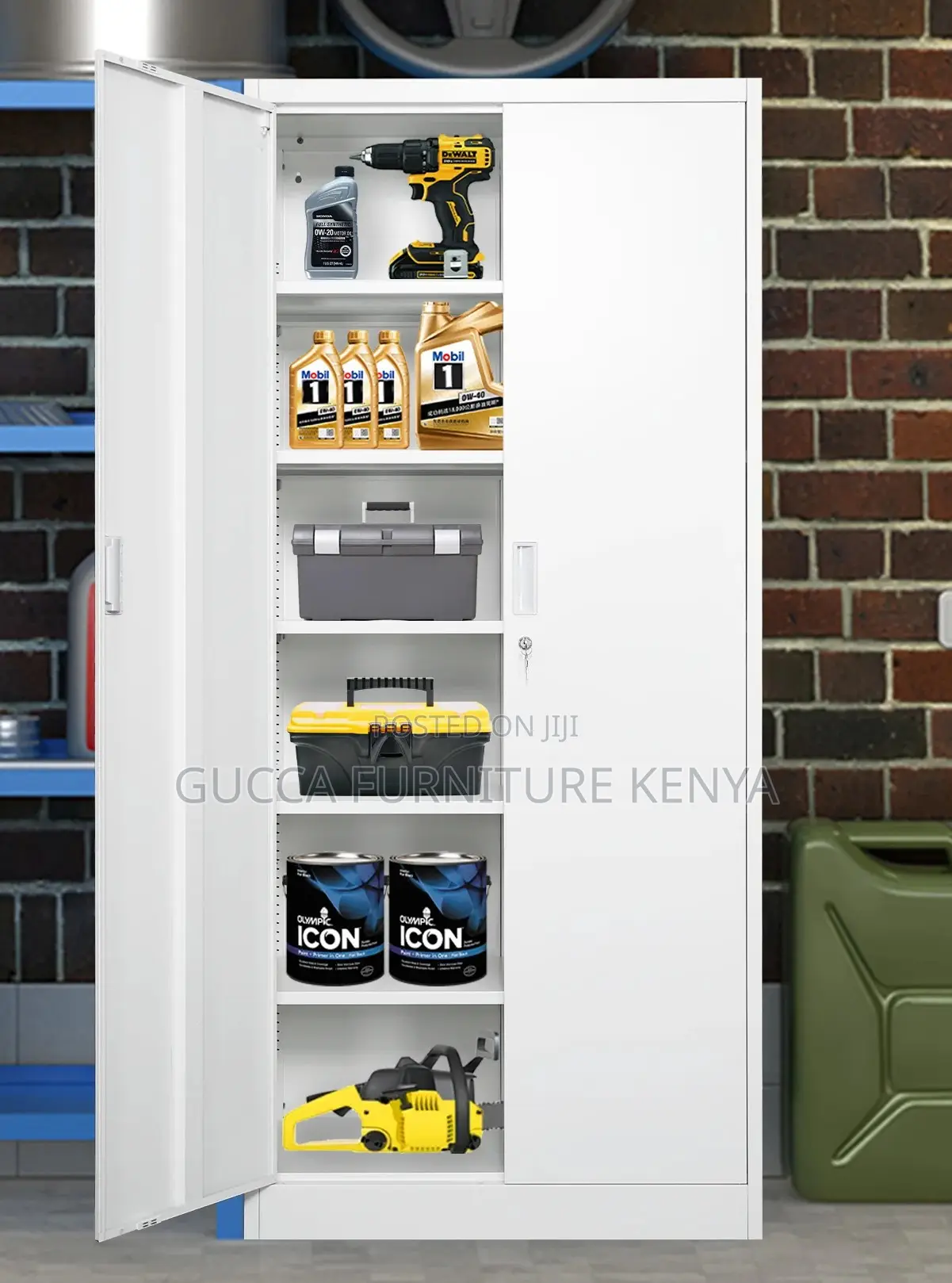 Cabinets: Large Garage Locker With 5 Adjustable Shelves