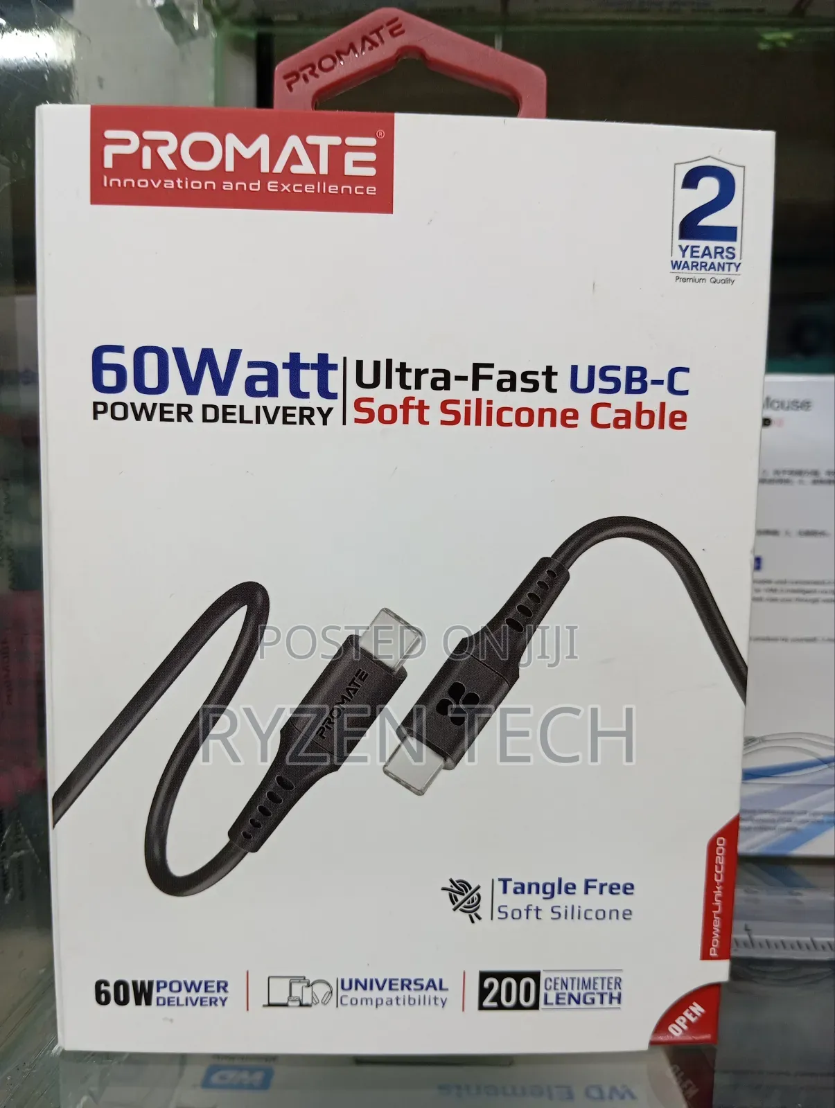 Promate 60W USB-C to USB-C Data and Charge Cable, 2m