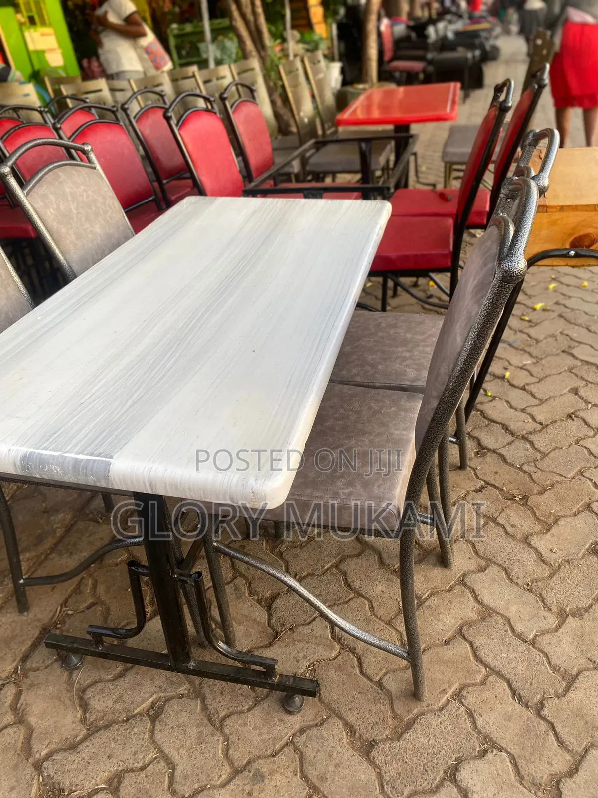 Marble White Grey 4 by 2 Table and 4 Chairs