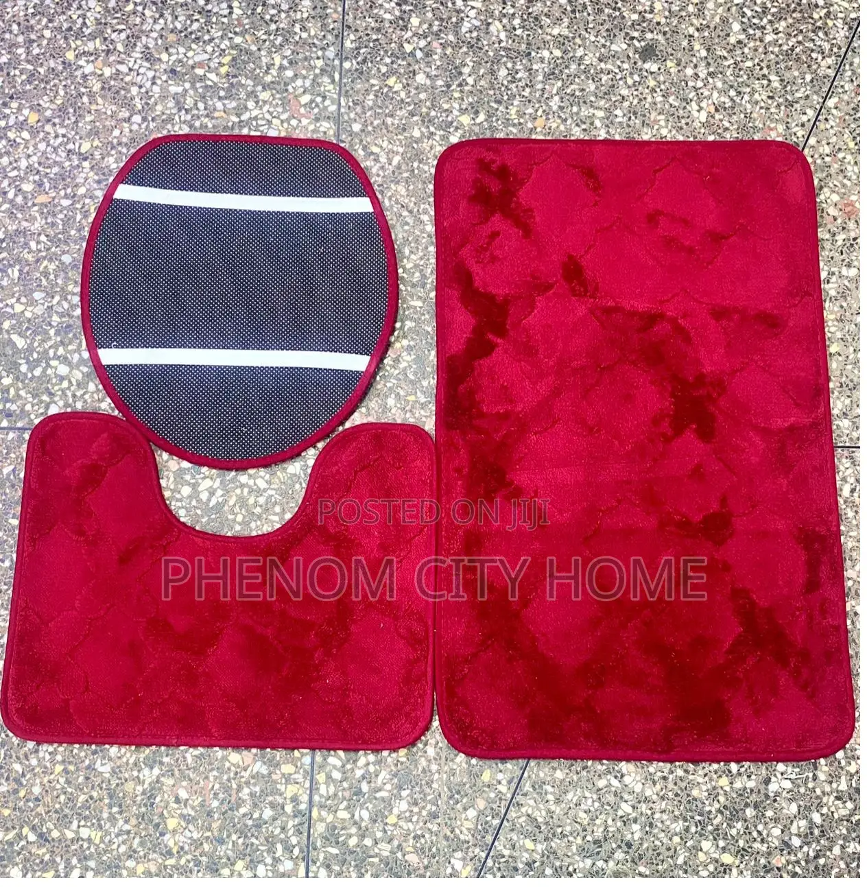 Red and Maroon Toilet Mat Set