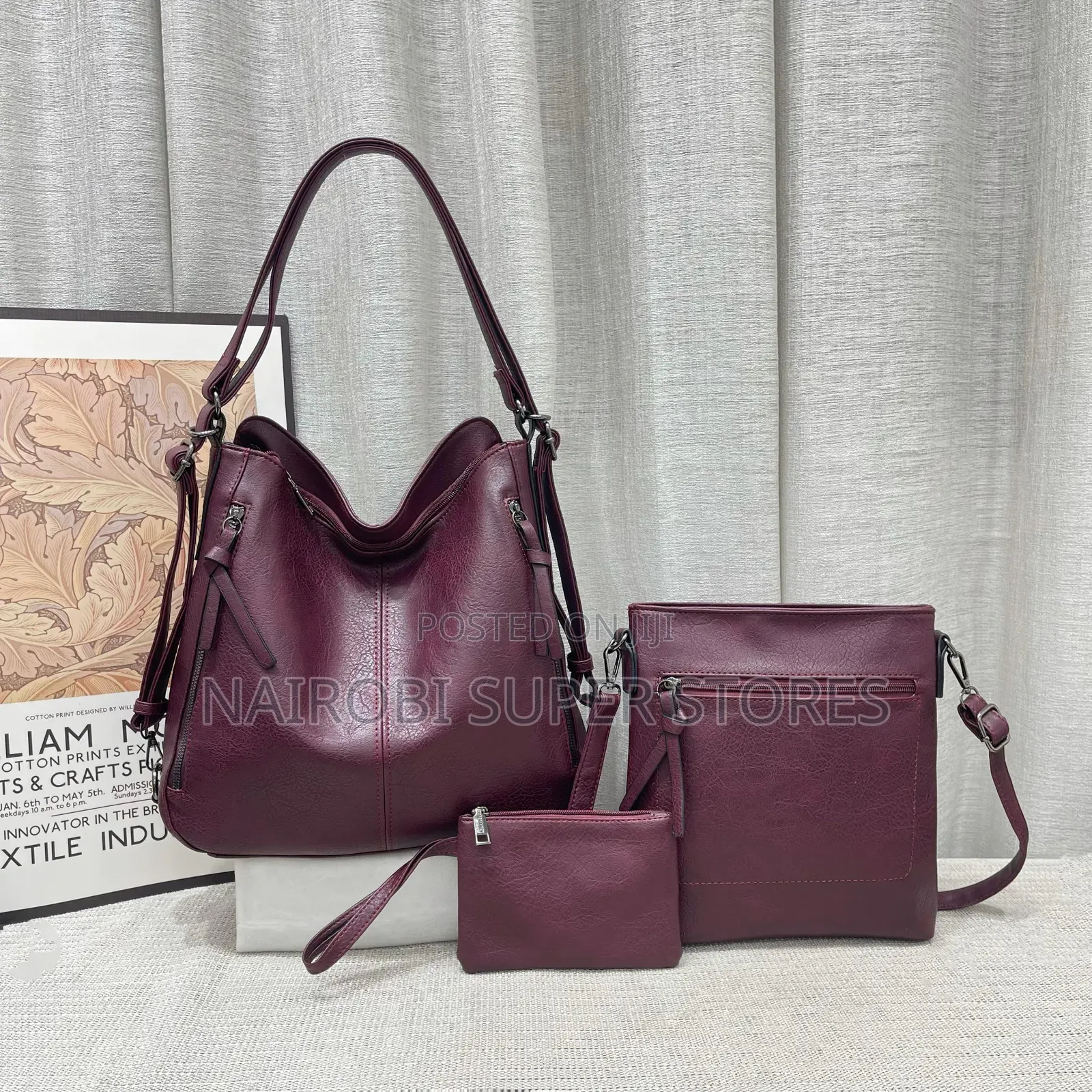 Royasoft 3in1 Maroon Leather Ladies Handbag