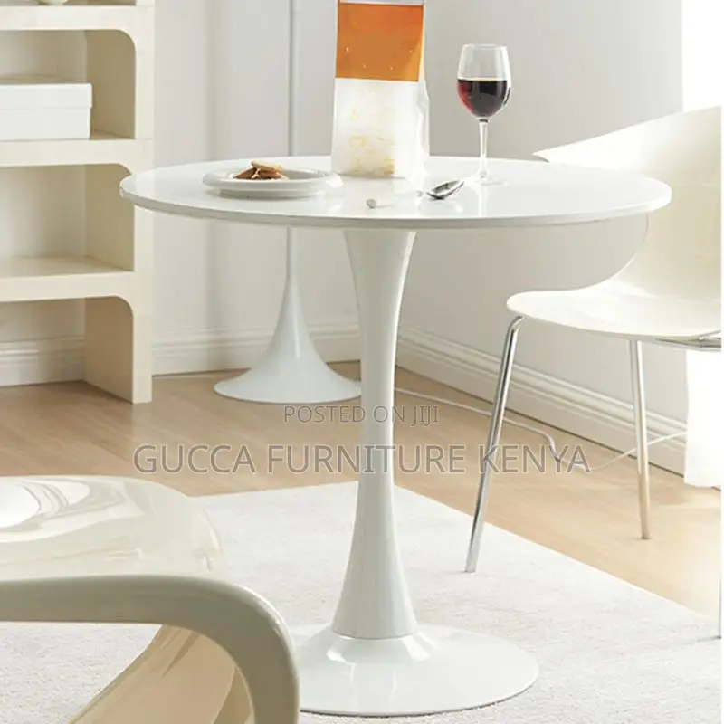 Dining Tables: Round Wood Dining Table With Iron Tulip Base