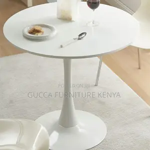Dining Tables: Round Wood Dining Table With Iron Tulip Base