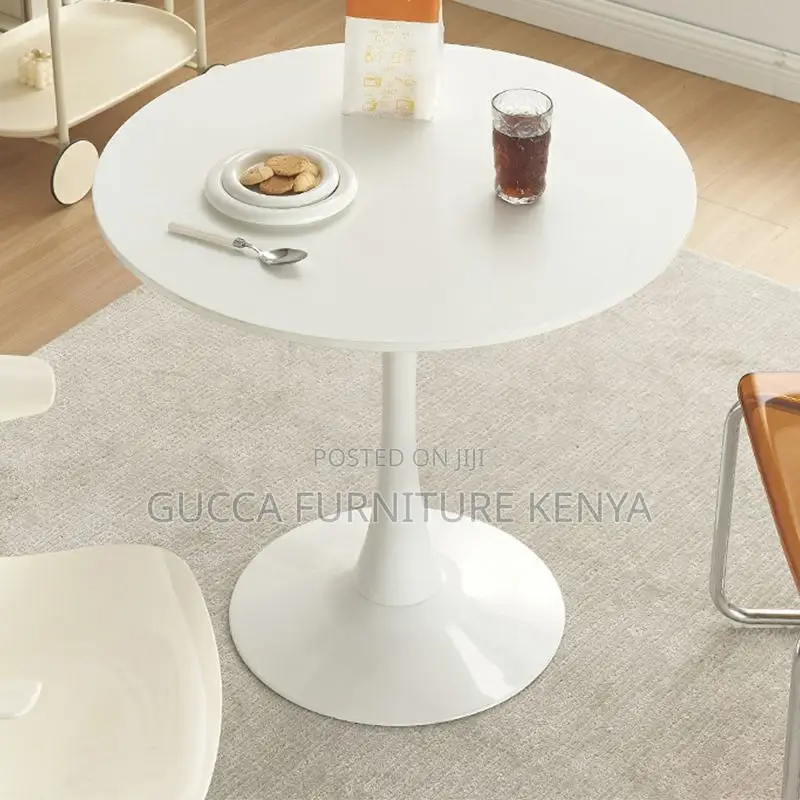 Dining Tables: Round Wood Dining Table With Iron Tulip Base