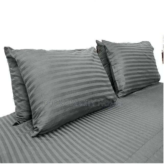 Dark Grey and White Stripped TC Bedsheet Set