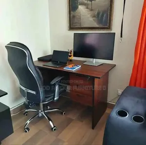 Brown 1 Meter Office Table With Leather Chair Yv4xd