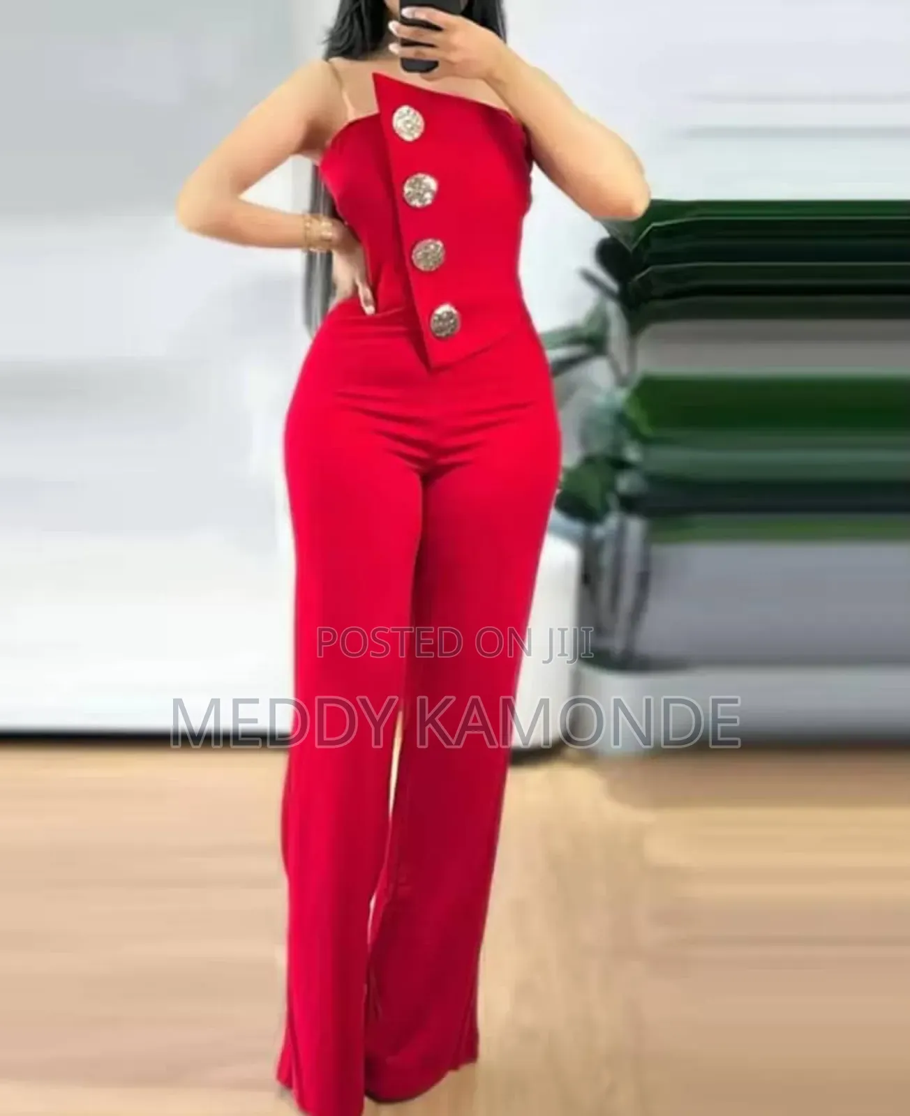 Designer White/Black/Red Jumpsuit