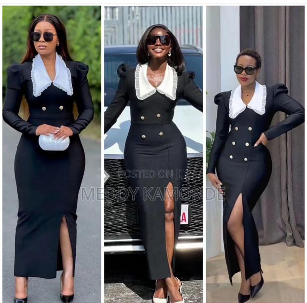 Black/White Long Slit Dress - thumbnail 3