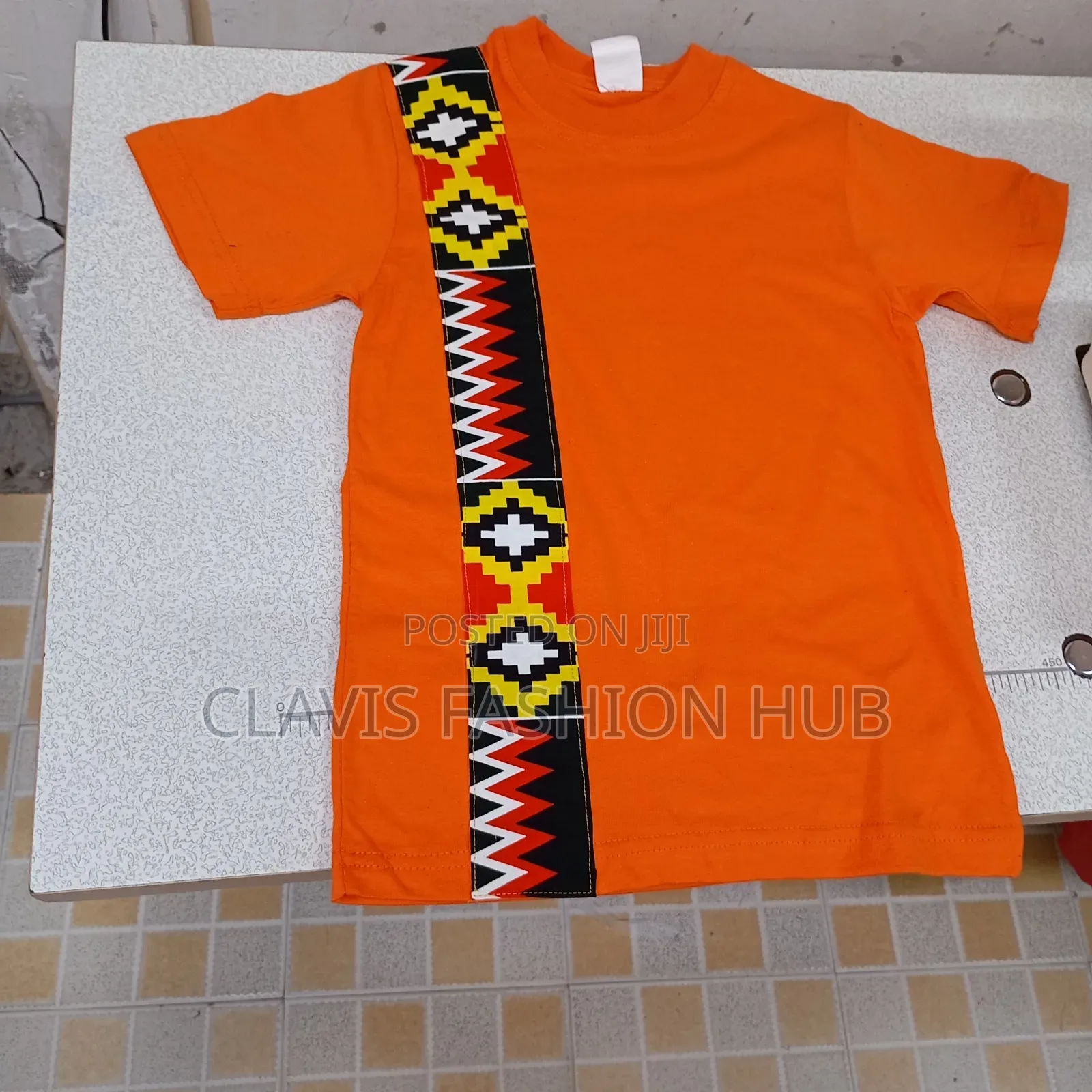 Orange Ankara T-Shirt With Kitenge Print