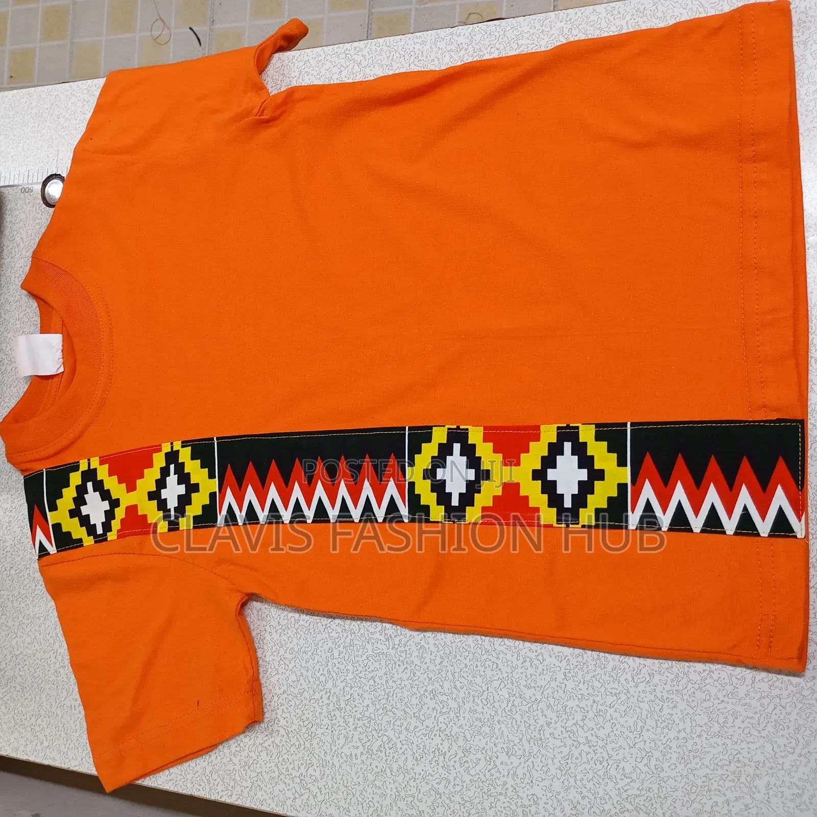 Orange Ankara T-Shirt With Kitenge Print