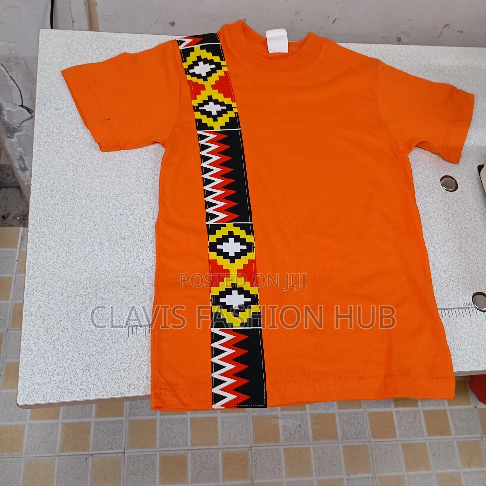 Orange Ankara T-Shirt With Kitenge Print