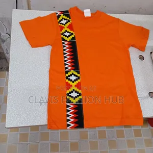 Orange Ankara T-Shirt With Kitenge Print