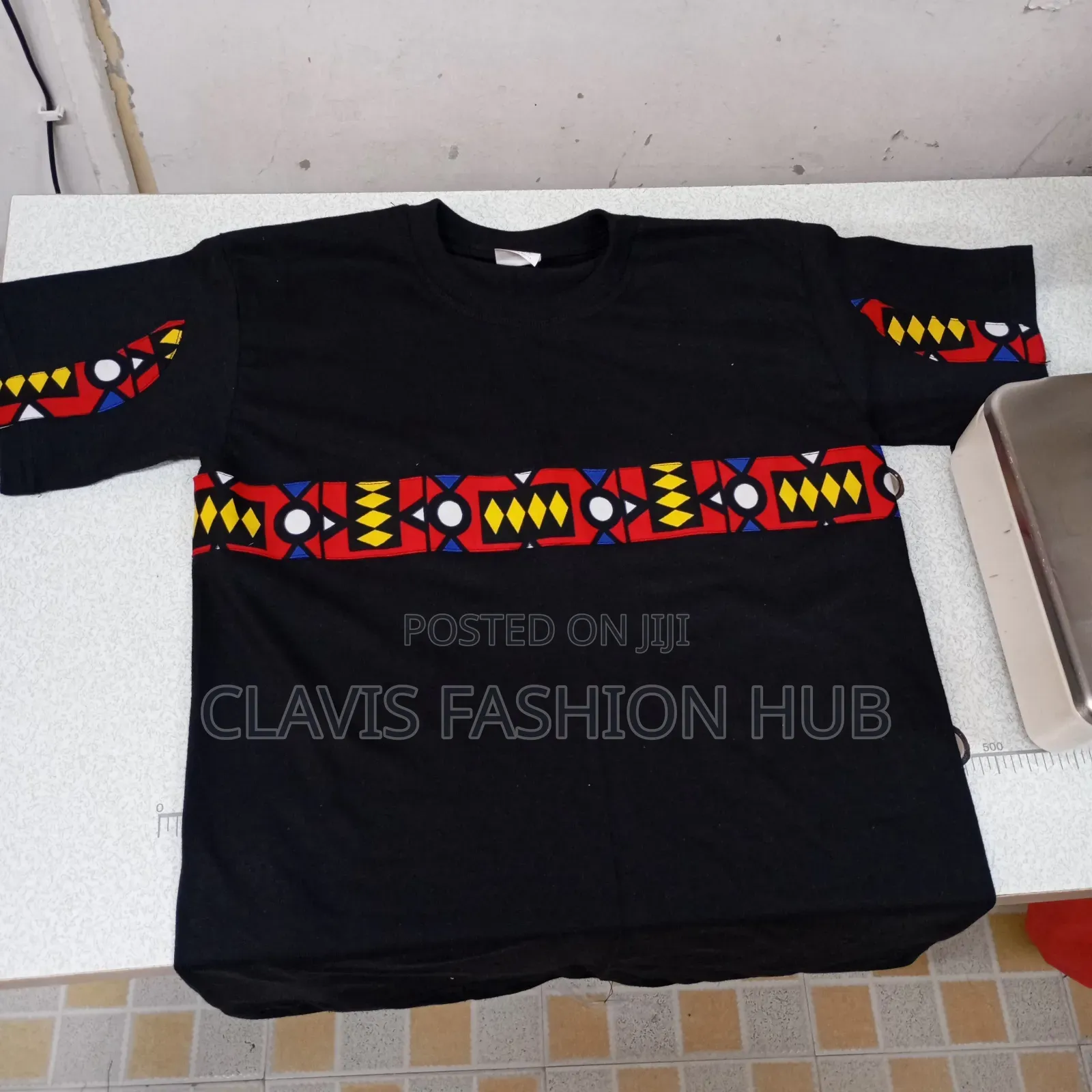 Black T-Shirt With Ankara Kitenge Print for African Look