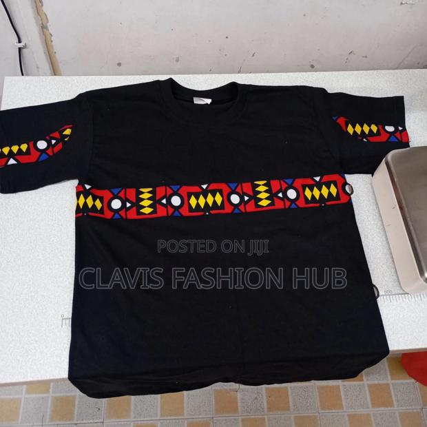 Black T-Shirt With Ankara Kitenge Print for African Look