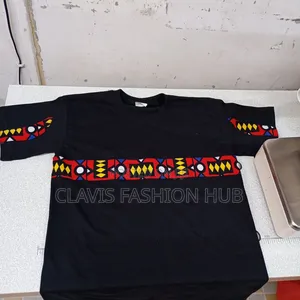 Black T-Shirt With Ankara Kitenge Print for African Look