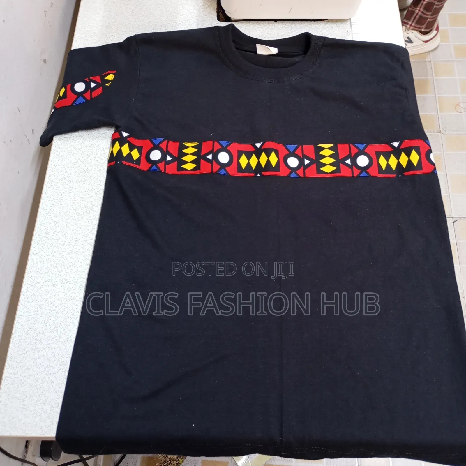 Black T-Shirt With Ankara Kitenge Print for African Look