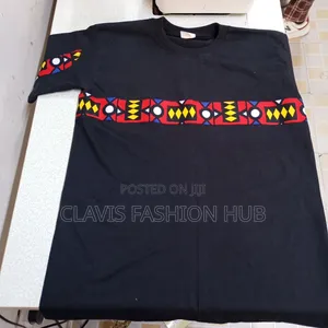 Black T-Shirt With Ankara Kitenge Print for African Look