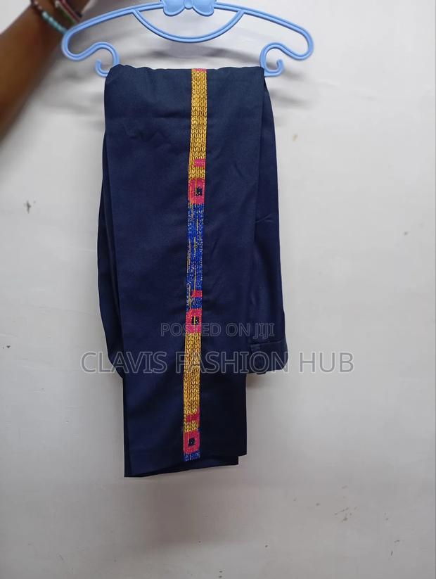 Navy Blue Pants With Kitenge Details on the Side
