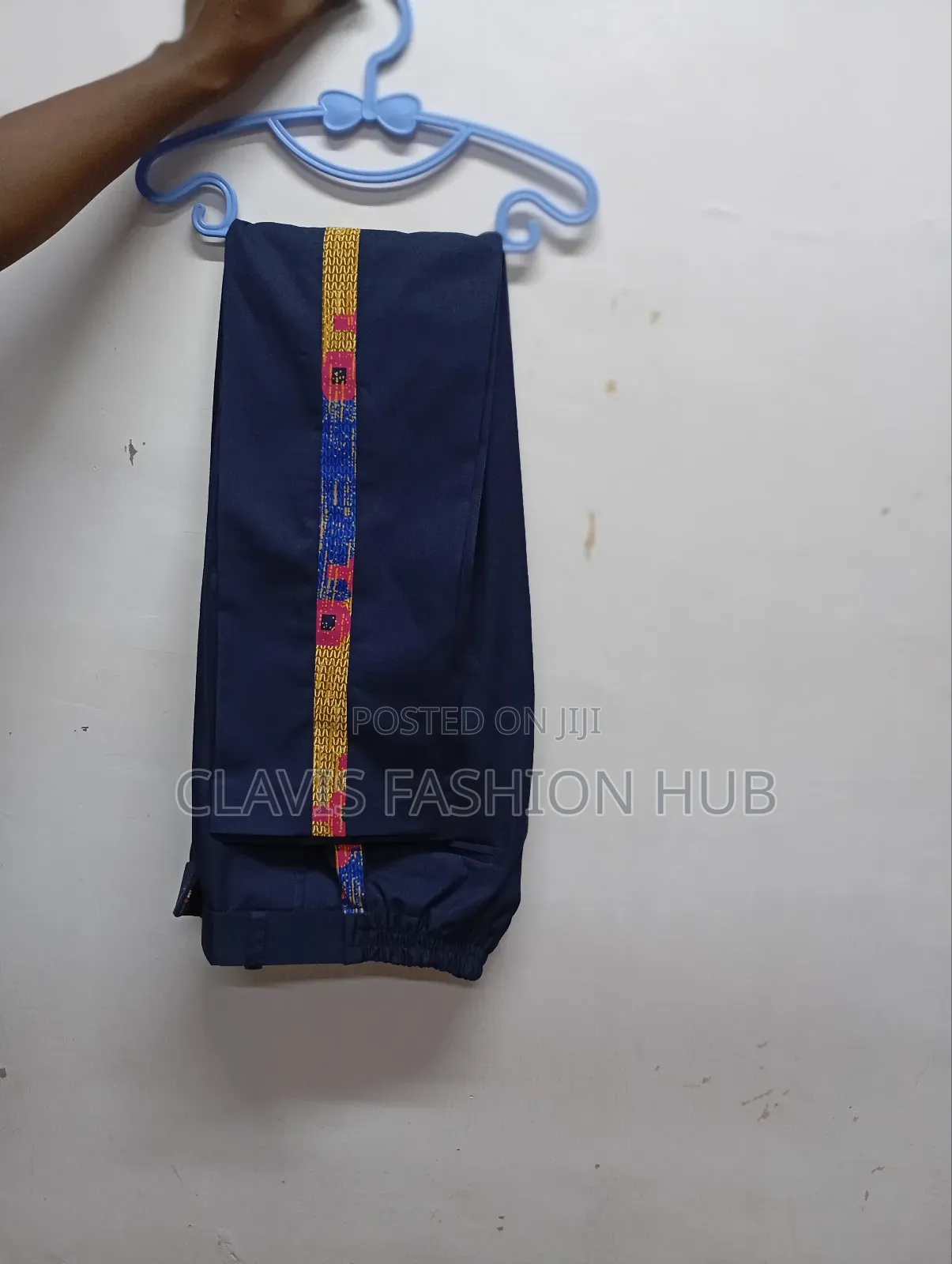 Navy Blue Pants With Kitenge Details on the Side