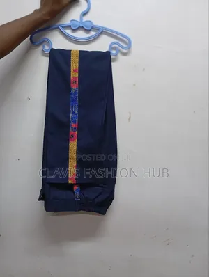 Navy Blue Pants With Kitenge Details on the Side