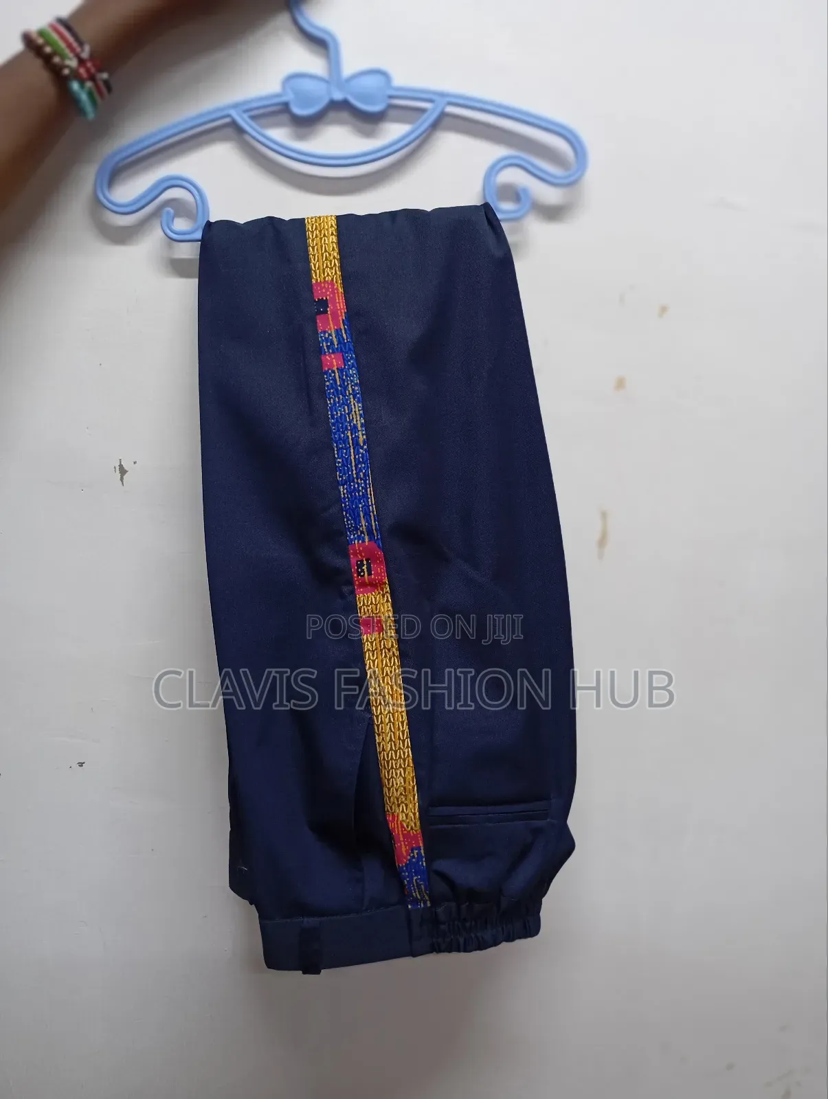 Navy Blue Pants With Kitenge Details on the Side