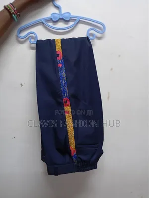 Navy Blue Pants With Kitenge Details on the Side