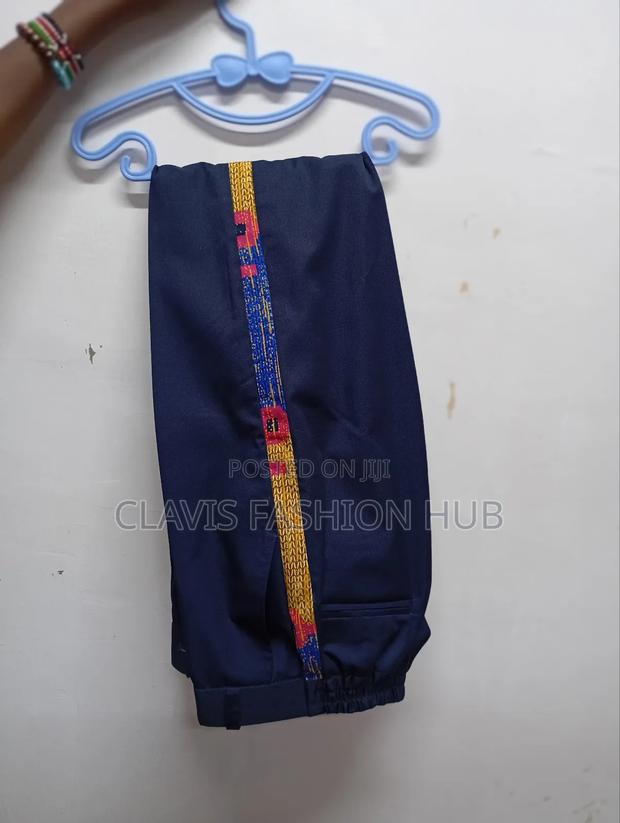 Navy Blue Pants With Kitenge Details on the Side - thumbnail 3