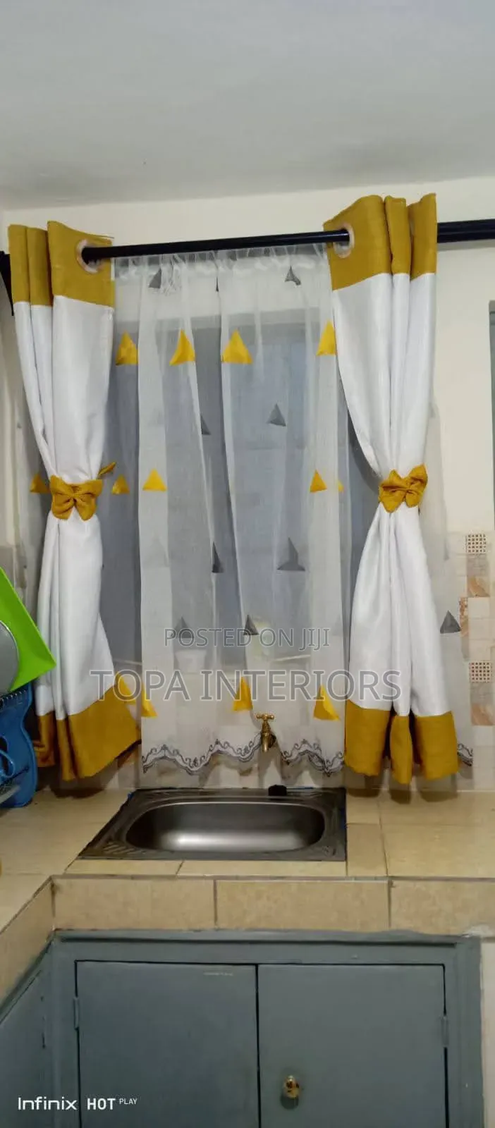 Yellow and White Kitchen Window Curtains Sets Customized