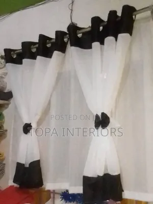 Black and White Short Customized Kitchen Window Curtains