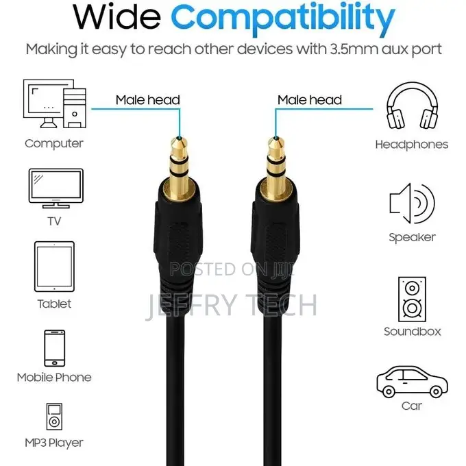 5M ,3.5mm Aux Male to Male Audio Cable for Stereo Speaker