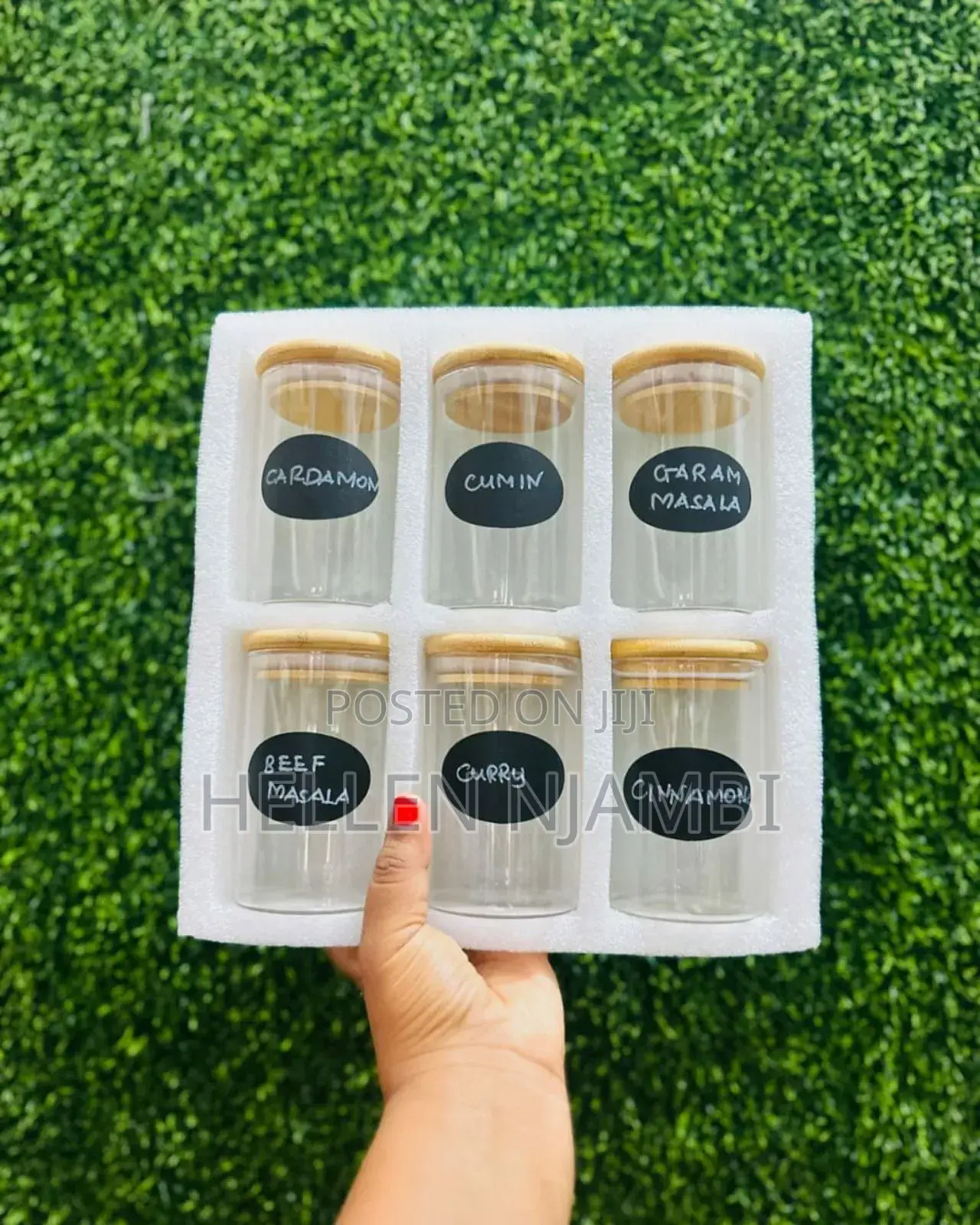 6 Pack Round Glass Jars With Bamboo Lid and Spoon