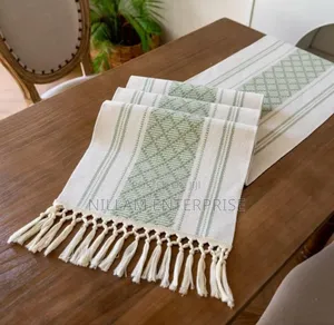 Braided Woven Textured Table Runner With Tassels + 6pcs Mats