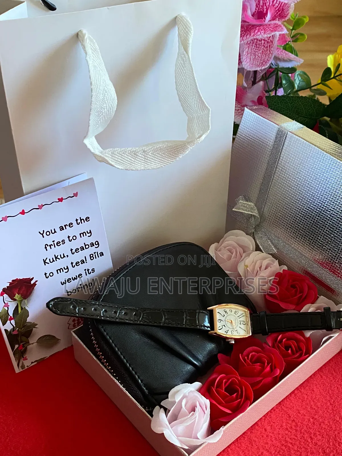 Ladies Valentine's Gift Set With Black Watch