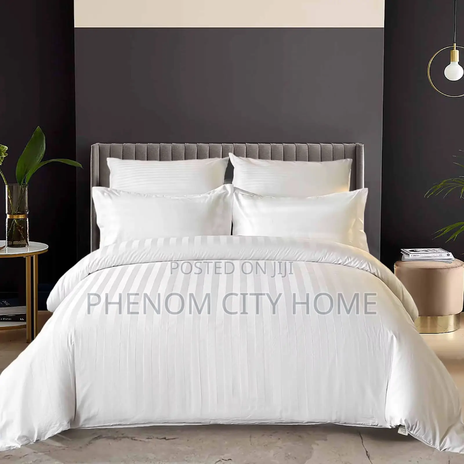 White Stripped Cotton Duvet Cover Set