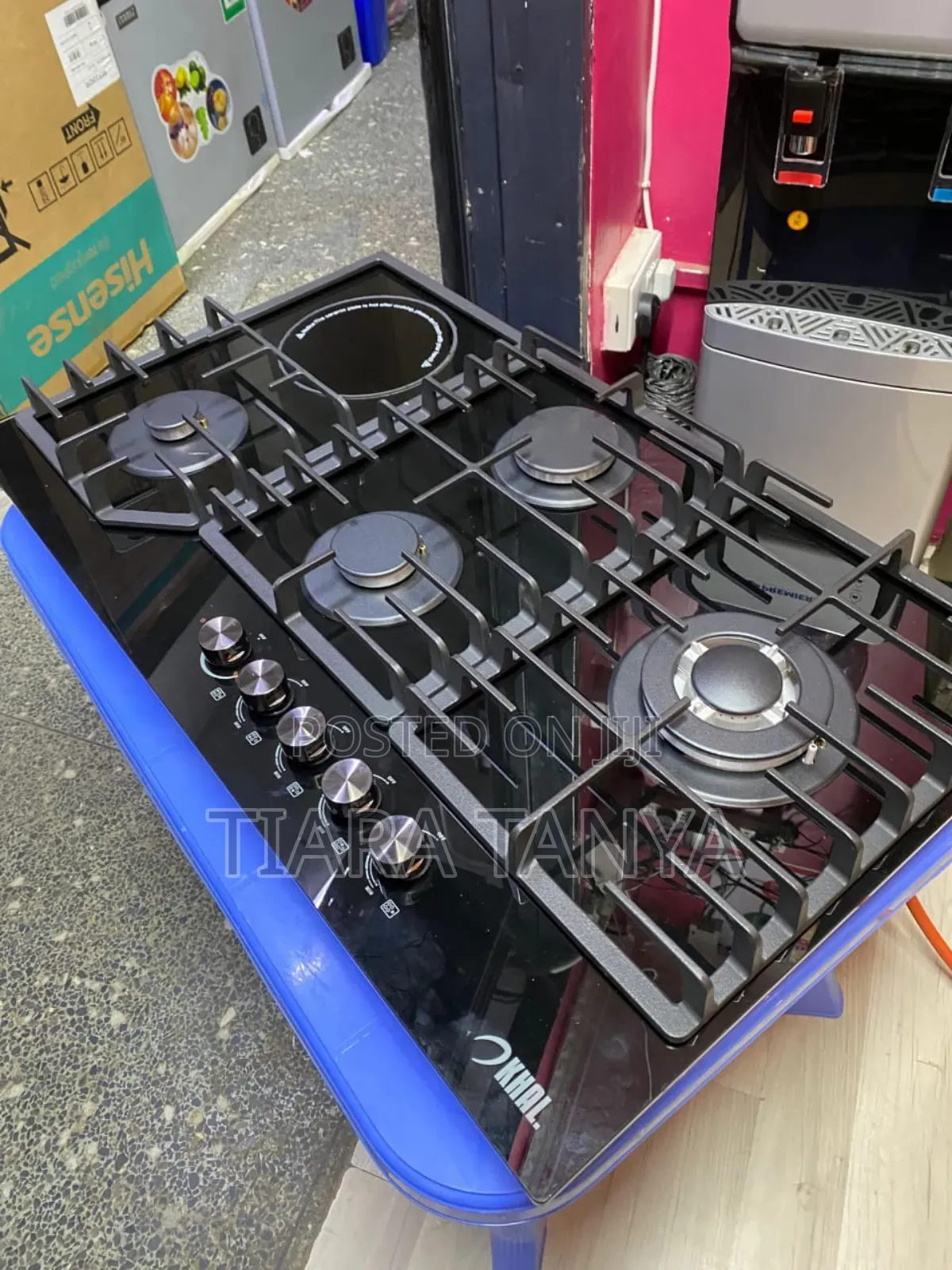 Khal 4 Gas(1 Wok) + 1 Electric Plate Hob,Black Glass 90cm