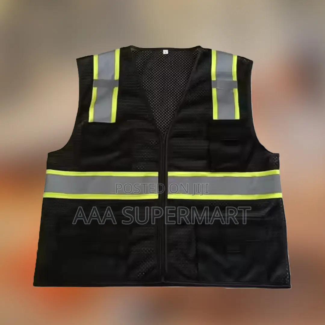 Heavy Double Striped Reflective Vest With Zip & Pockets