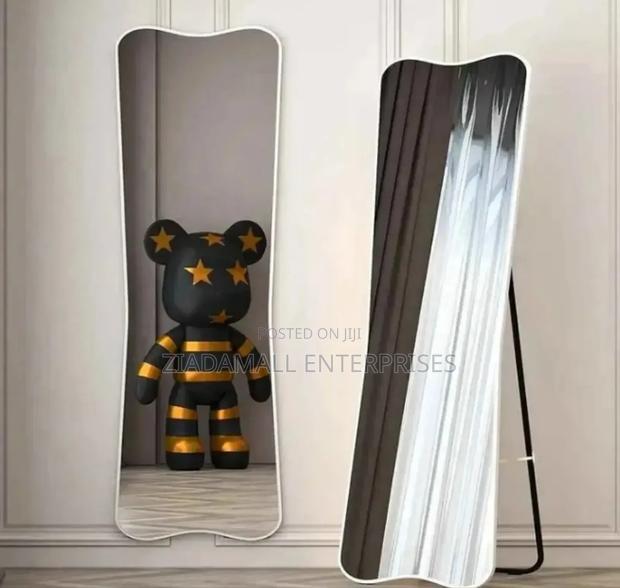 White Full Length Dressing Mirror With Wheels and Shoes Rack