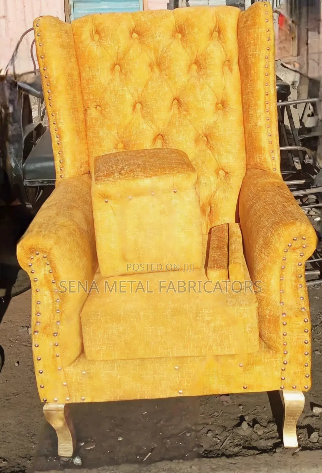 Mustard Wing Size Chair With Pouf.