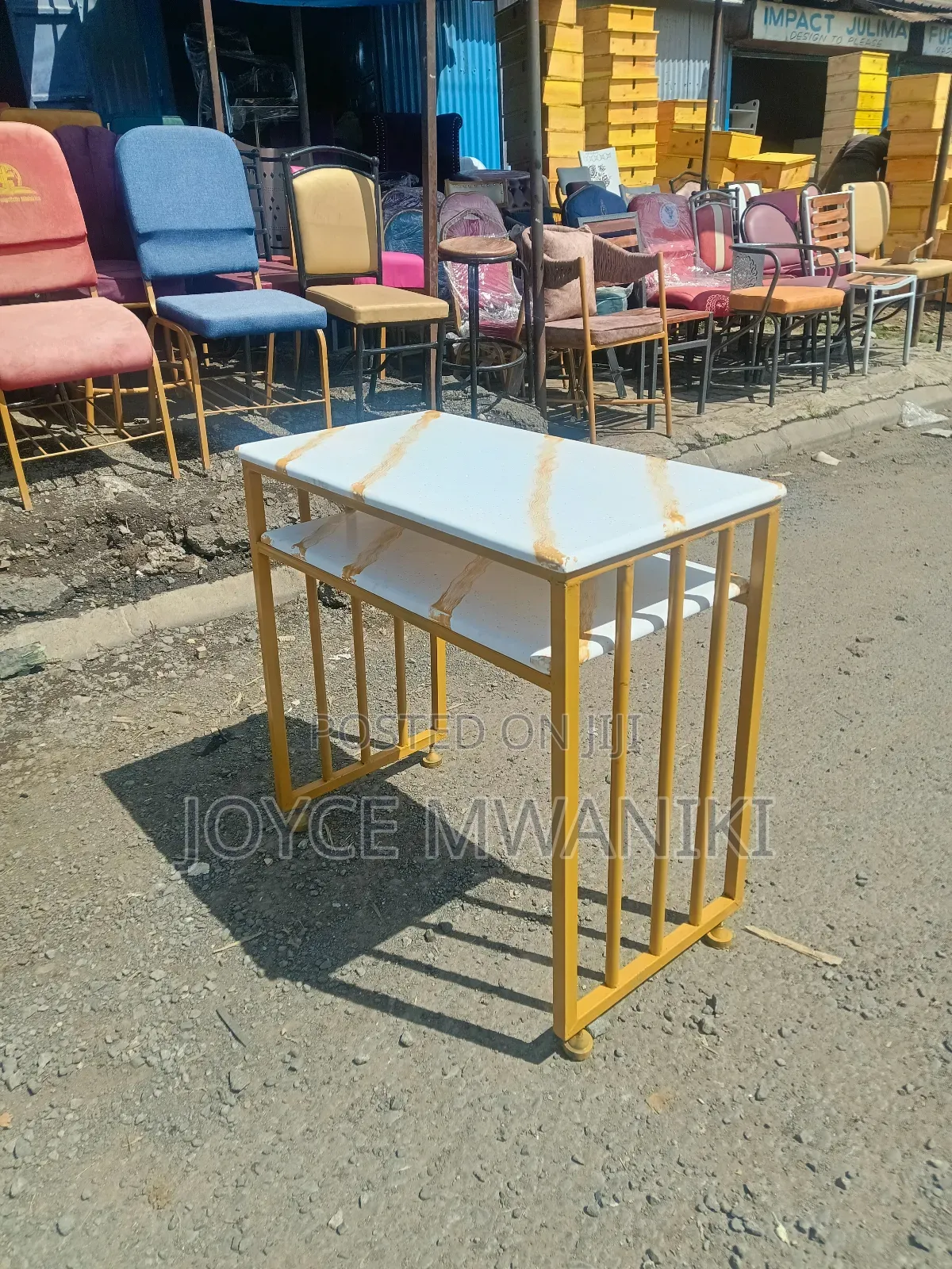 Manicure Table, Marble Top White and Gold 