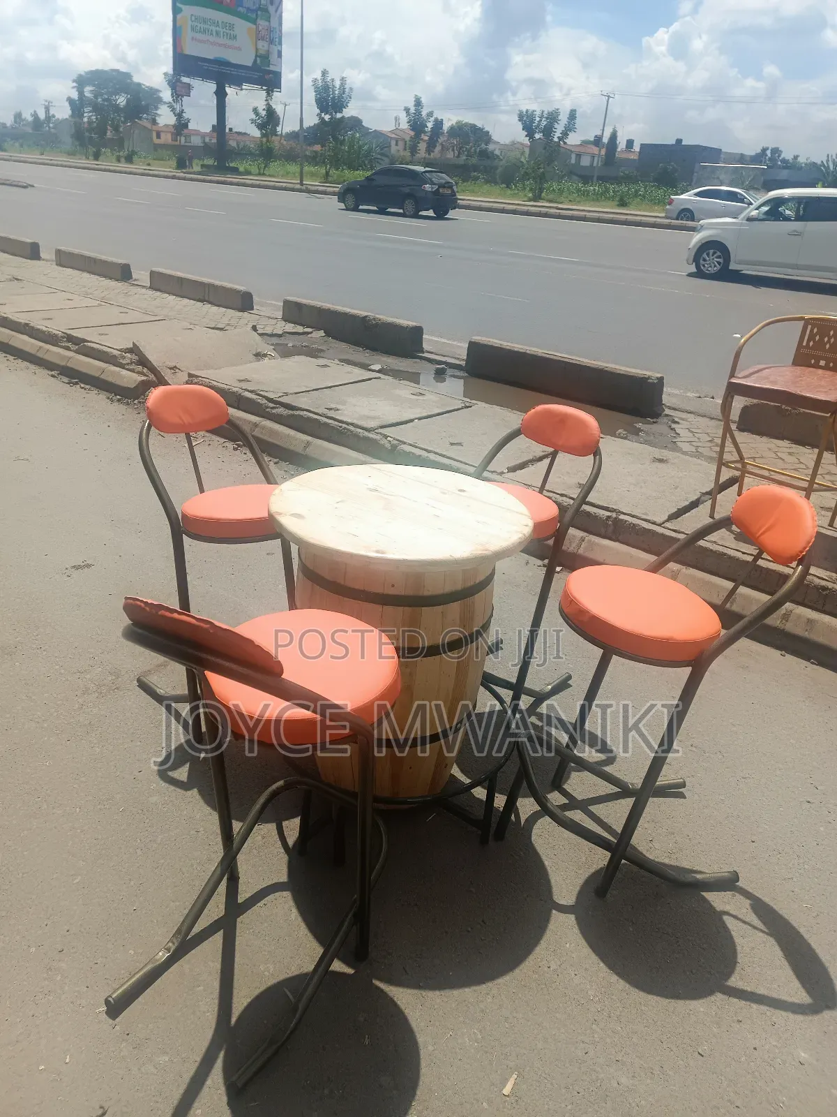 High Bar Chairs Set Orange Chairs With Barrel Table ,